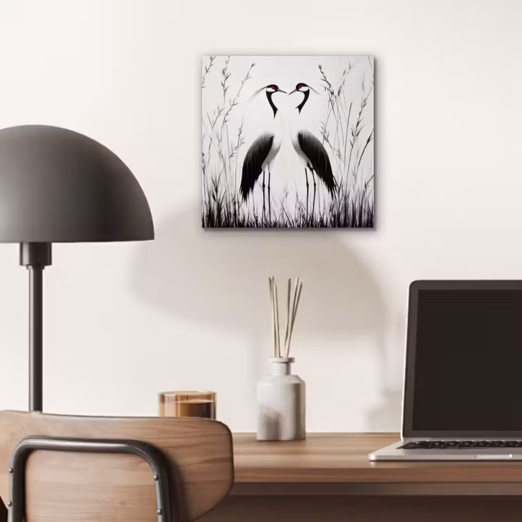 Kraanvogels - Gras - Hartvorm - Zwart aluminium wit klein -sfeer5