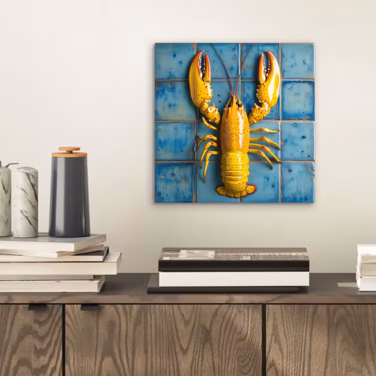 Kreeft - Geel - Blauw - Tegels aluminium wit klein -sfeer1