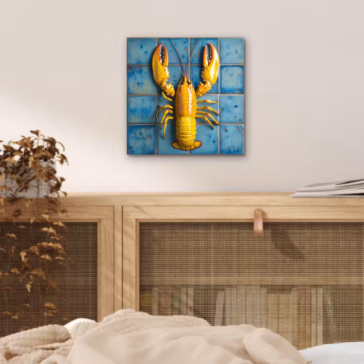 Kreeft - Geel - Blauw - Tegels aluminium wit klein -sfeer3