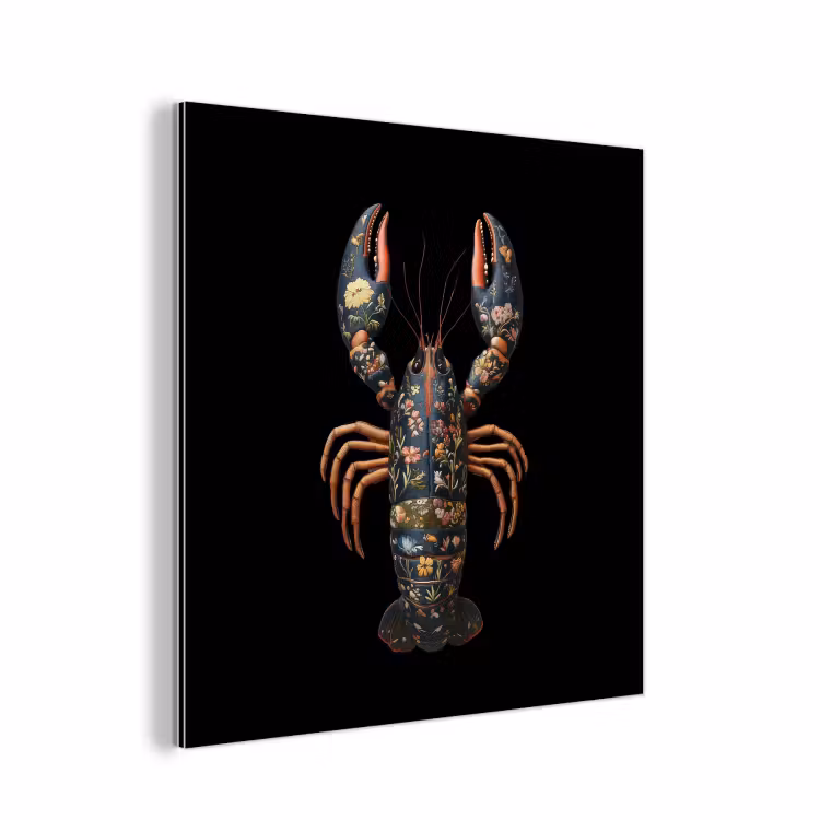 Kreeft - Zwart - Bloemenpatroon - Artistiek aluminium wit klein -3d
