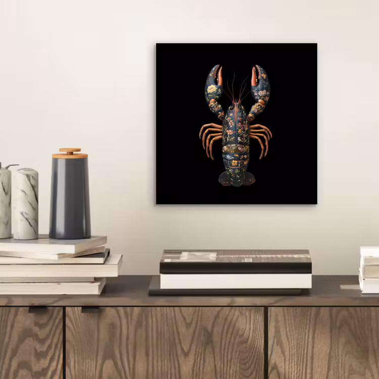 Kreeft - Zwart - Bloemenpatroon - Artistiek aluminium wit klein -sfeer1