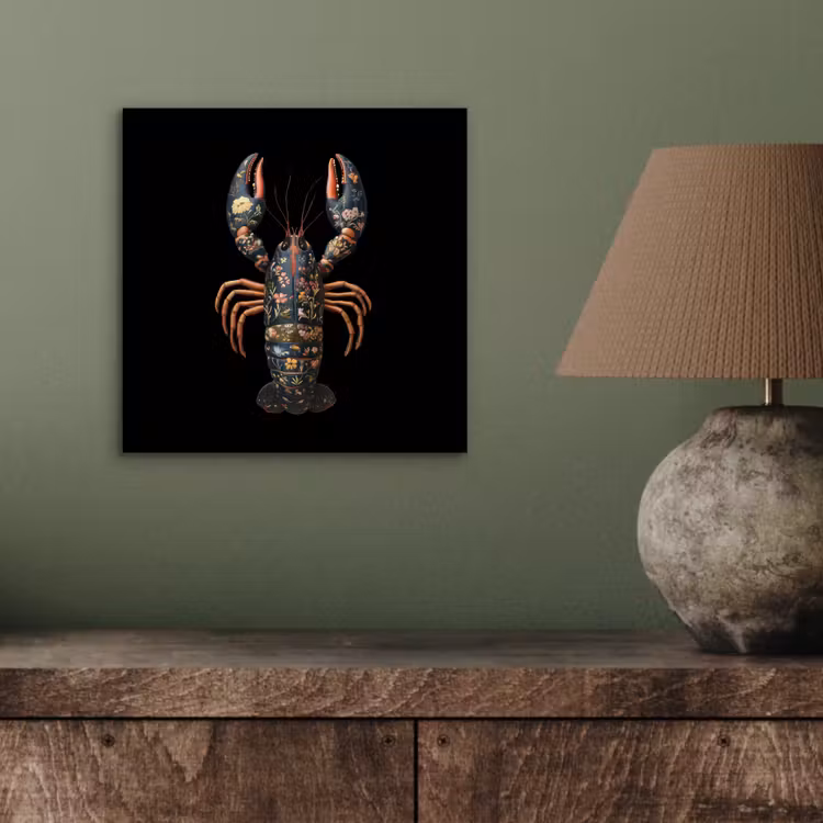 Kreeft - Zwart - Bloemenpatroon - Artistiek aluminium wit klein -sfeer2