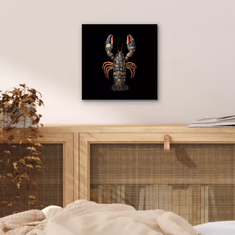 Kreeft - Zwart - Bloemenpatroon - Artistiek aluminium wit klein -sfeer3