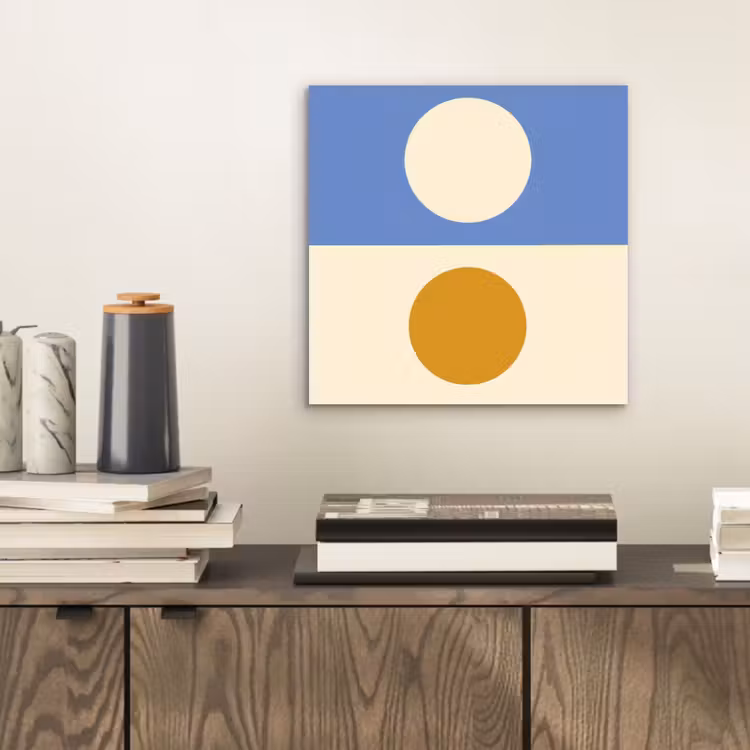 Cirkels - Symmetrisch - Wit - Blauw- Geel aluminium wit klein -sfeer1