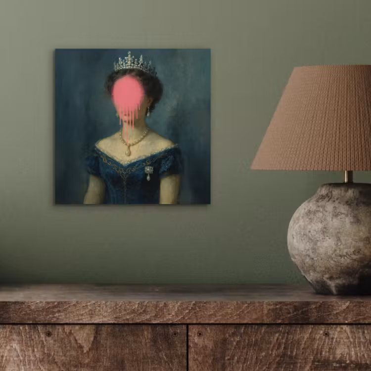 Kroon - Roze druipend verf - Portret aluminium wit klein -sfeer2