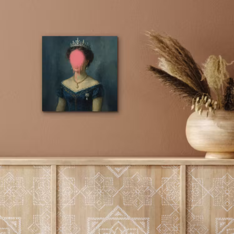 Kroon - Roze druipend verf - Portret aluminium wit klein -sfeer4