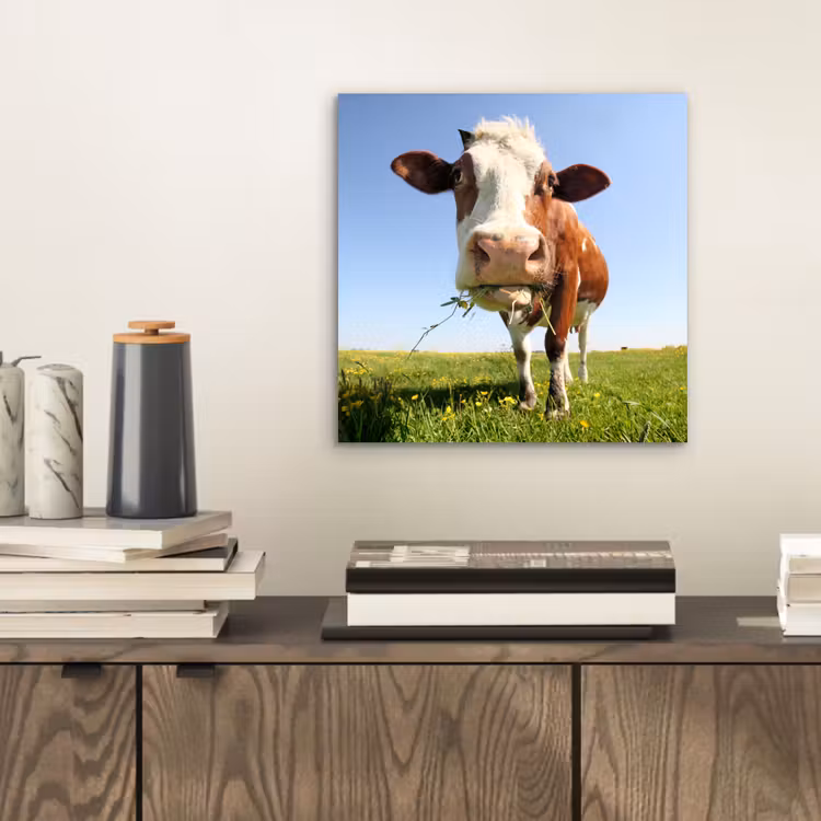 Koe - Dieren - Bloemen - Gras aluminium wit klein -sfeer1