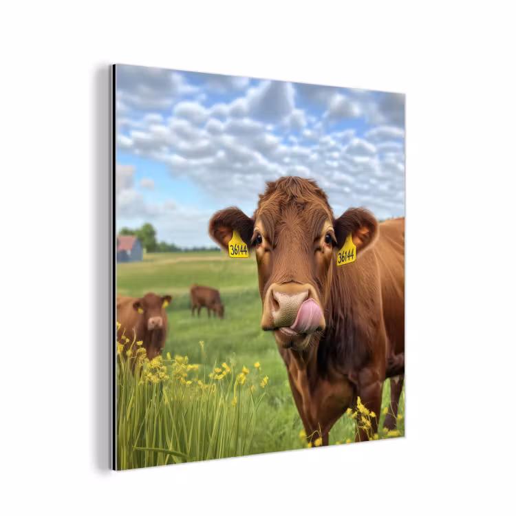 Koe - Weide - Bloemen aluminium wit klein -3d