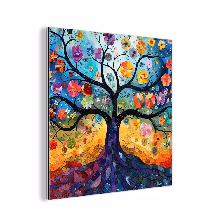 Kunst - Levensboom - Bloemen - Hippie aluminium wit klein -3d