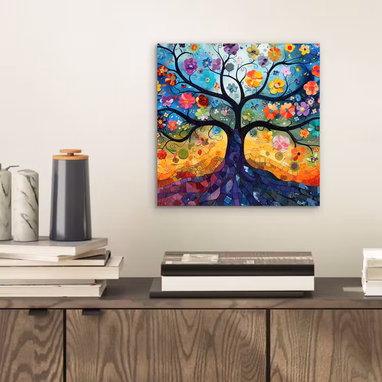 Kunst - Levensboom - Bloemen - Hippie aluminium wit klein -sfeer1