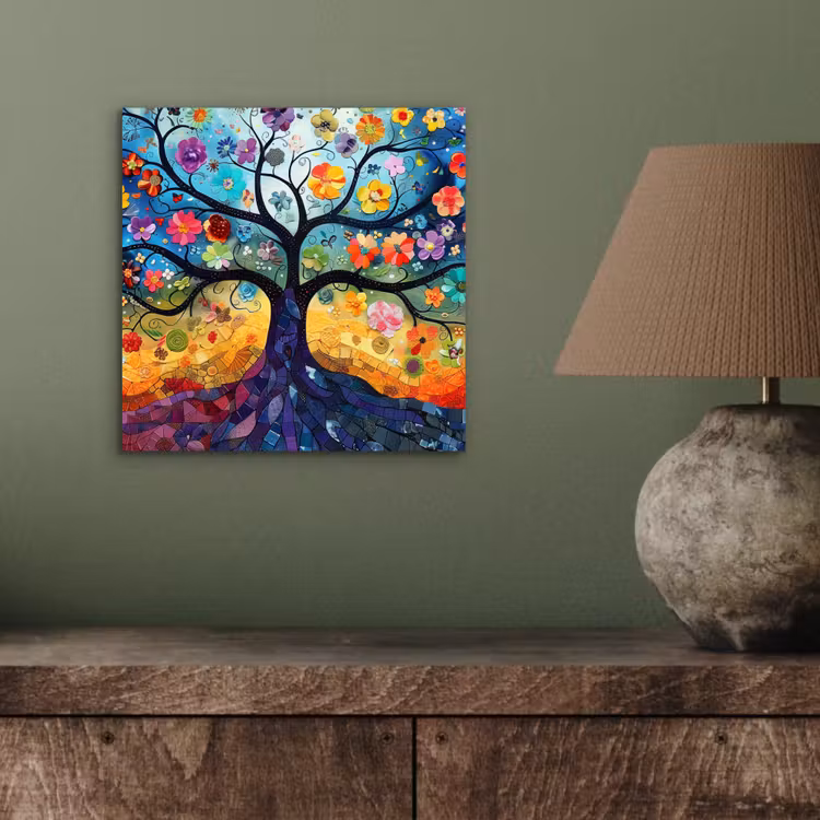 Kunst - Levensboom - Bloemen - Hippie aluminium wit klein -sfeer2