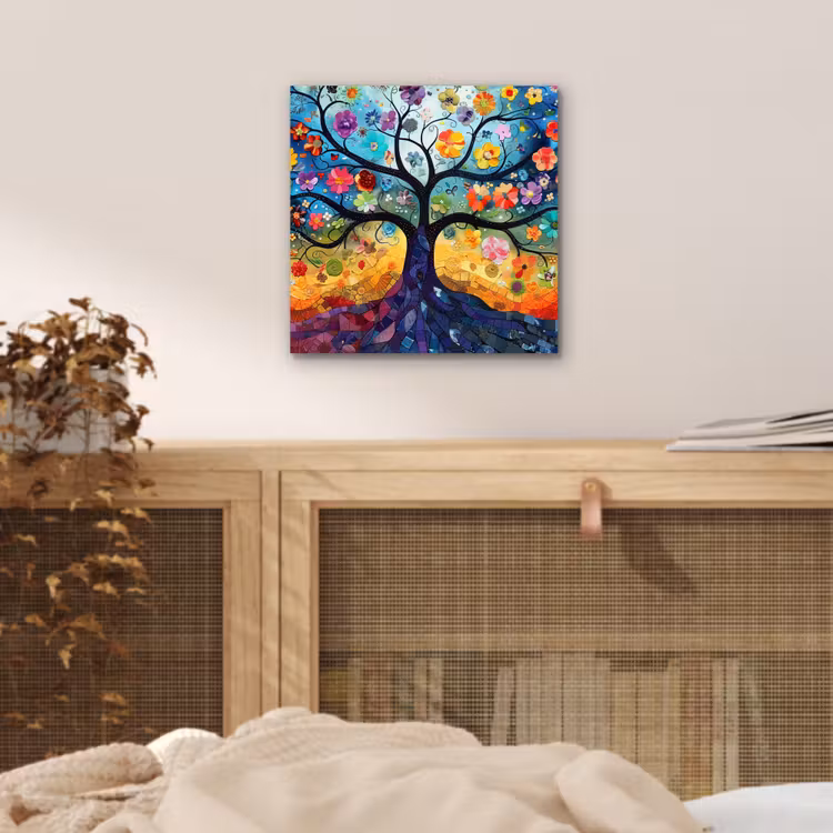 Kunst - Levensboom - Bloemen - Hippie aluminium wit klein -sfeer3