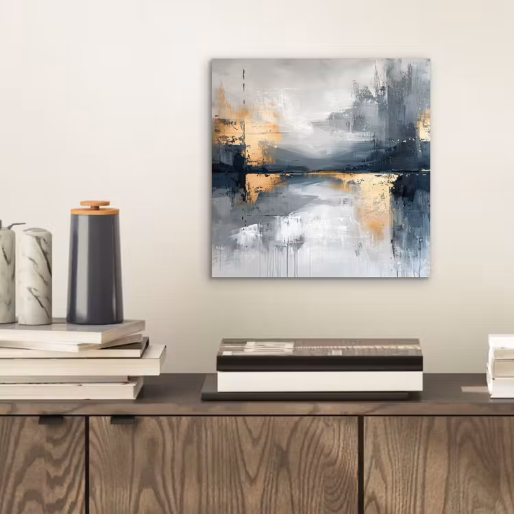 Kunst - Grijs - Goud - Abstract aluminium wit klein -sfeer1
