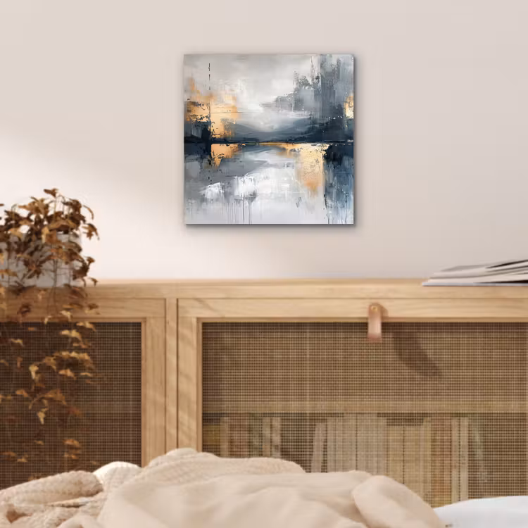 Kunst - Grijs - Goud - Abstract aluminium wit klein -sfeer3