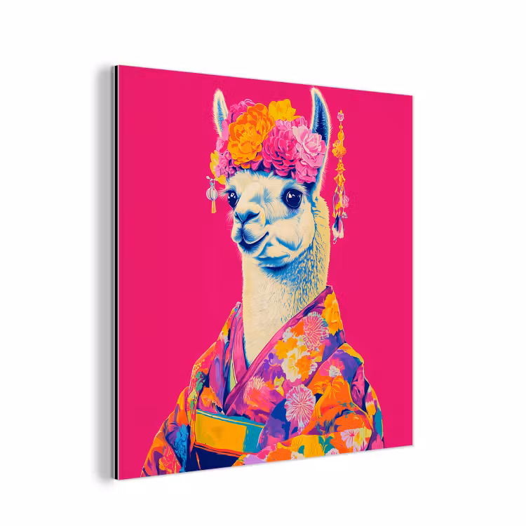 Lama - Kimono - Bloemenkrans - Felroze aluminium wit klein -3d