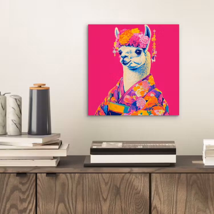 Lama - Kimono - Bloemenkrans - Felroze aluminium wit klein -sfeer1