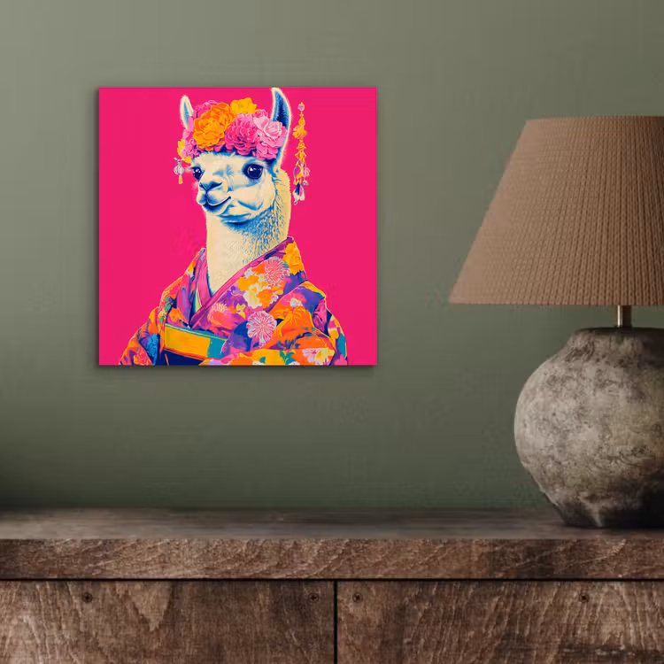 Lama - Kimono - Bloemenkrans - Felroze aluminium wit klein -sfeer2