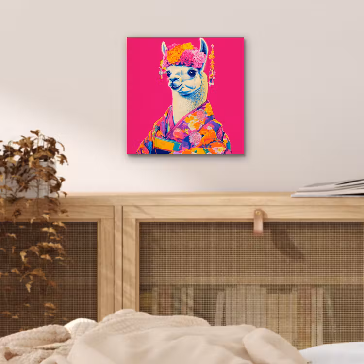 Lama - Kimono - Bloemenkrans - Felroze aluminium wit klein -sfeer3
