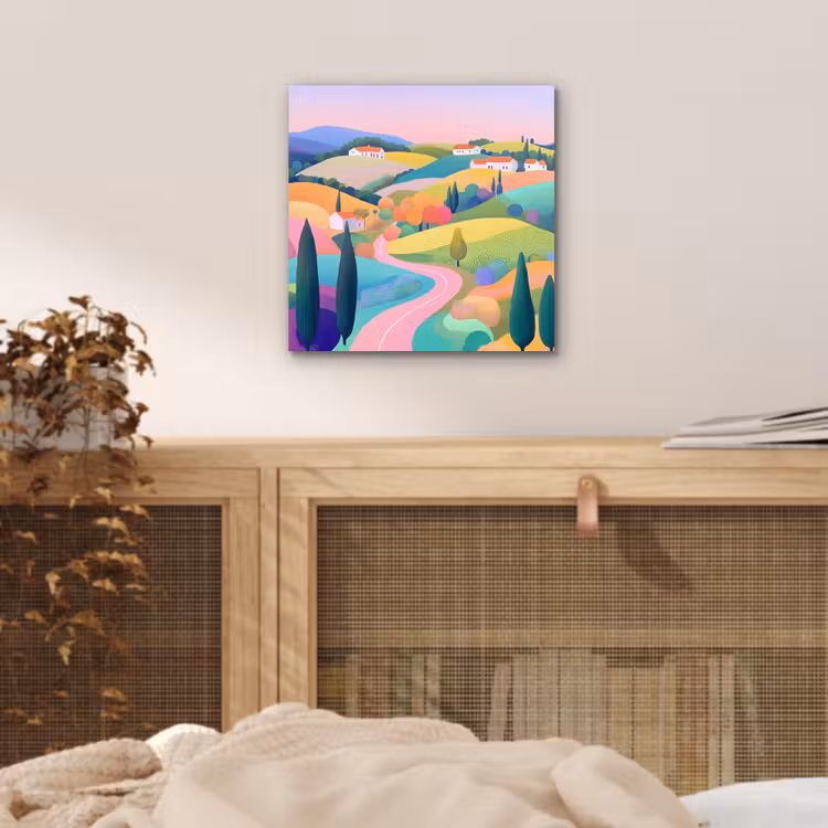Landschap - Paars - Pastel - Huizen aluminium wit klein -sfeer3