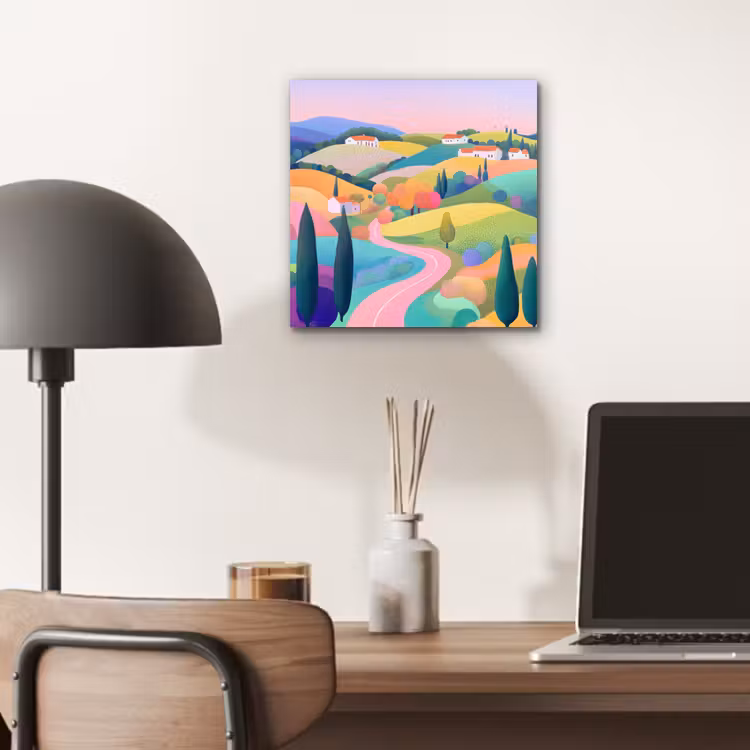 Landschap - Paars - Pastel - Huizen aluminium wit klein -sfeer5