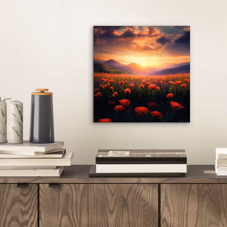 Landschap - Zonsondergang - Bloemenveld aluminium wit klein -sfeer1