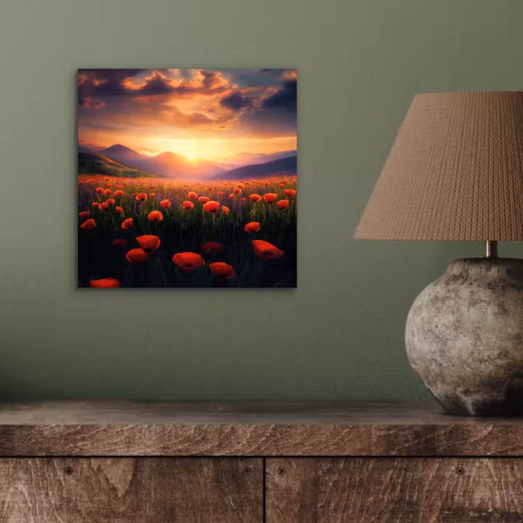 Landschap - Zonsondergang - Bloemenveld aluminium wit klein -sfeer2