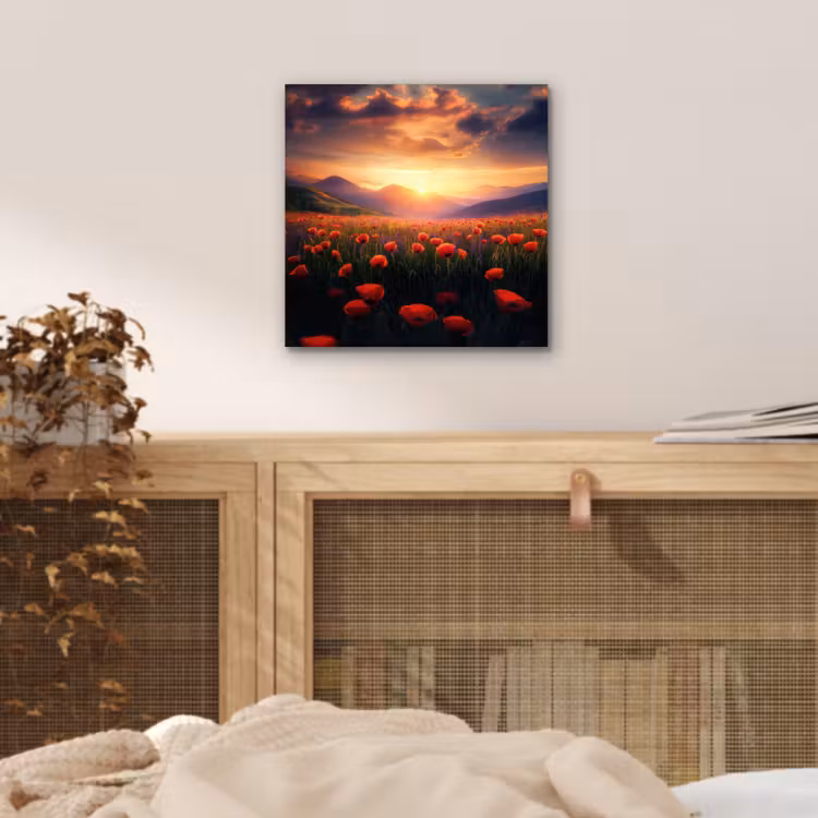 Landschap - Zonsondergang - Bloemenveld aluminium wit klein -sfeer3