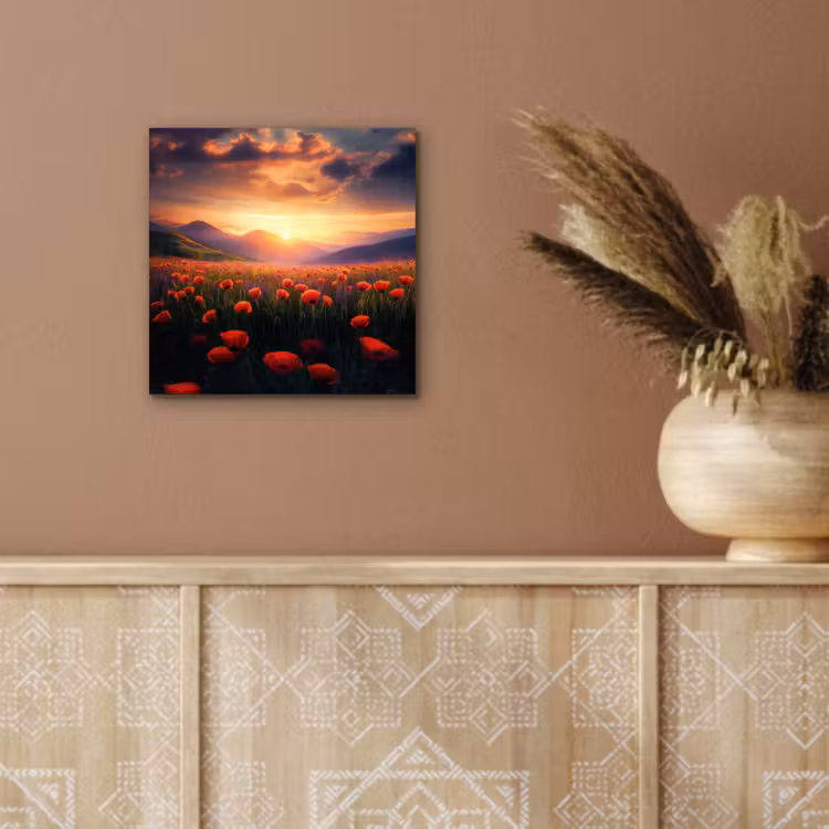 Landschap - Zonsondergang - Bloemenveld aluminium wit klein -sfeer4
