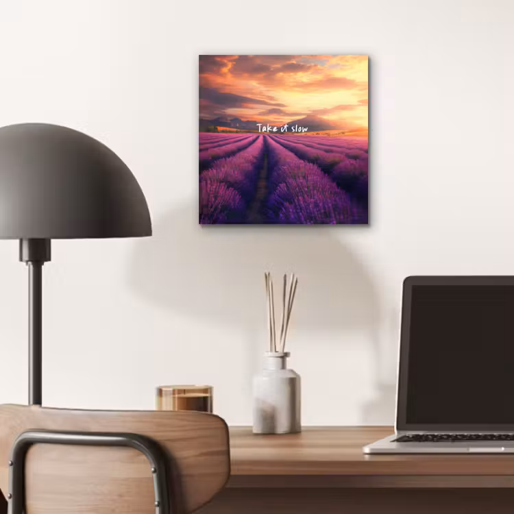 Lavendelveld - Quote - Zonsondergang aluminium wit klein -sfeer5