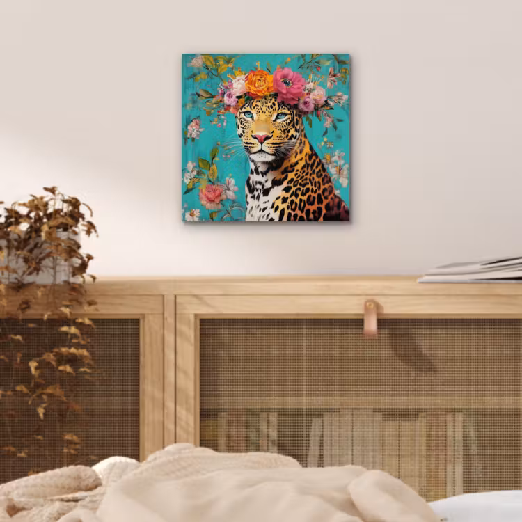 Luipaard - Bloemen - Kroon aluminium wit klein -sfeer3