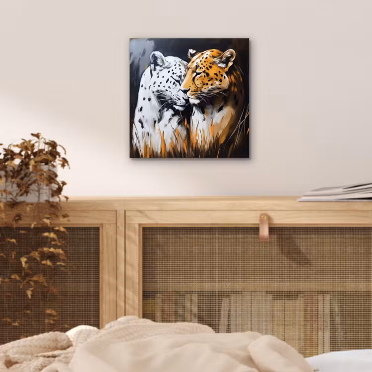 Luipaard - Oranje - Wit - Gras aluminium wit klein -sfeer3