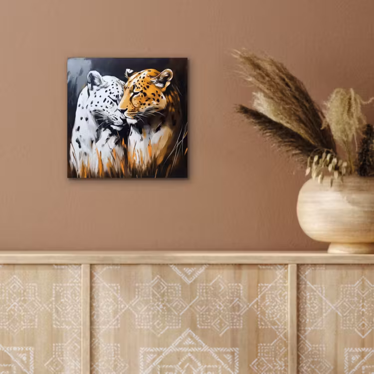 Luipaard - Oranje - Wit - Gras aluminium wit klein -sfeer4