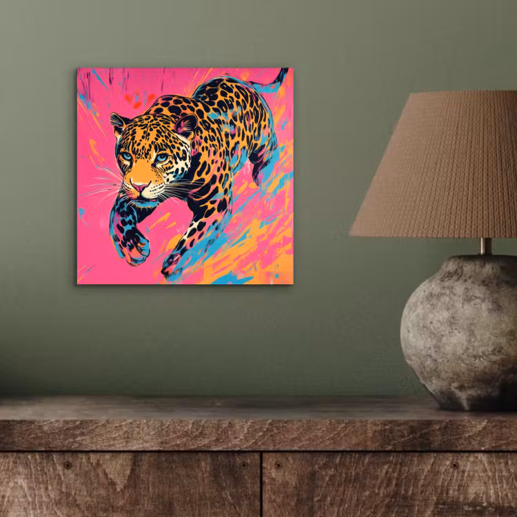 Luipaard - Roze - Oranje - Blauw - Verf aluminium wit klein -sfeer2