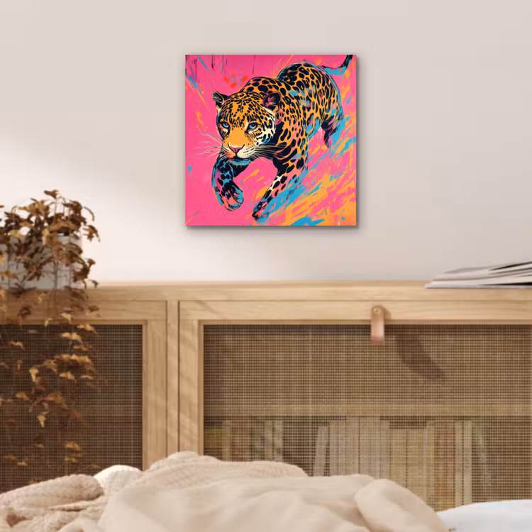 Luipaard - Roze - Oranje - Blauw - Verf aluminium wit klein -sfeer3