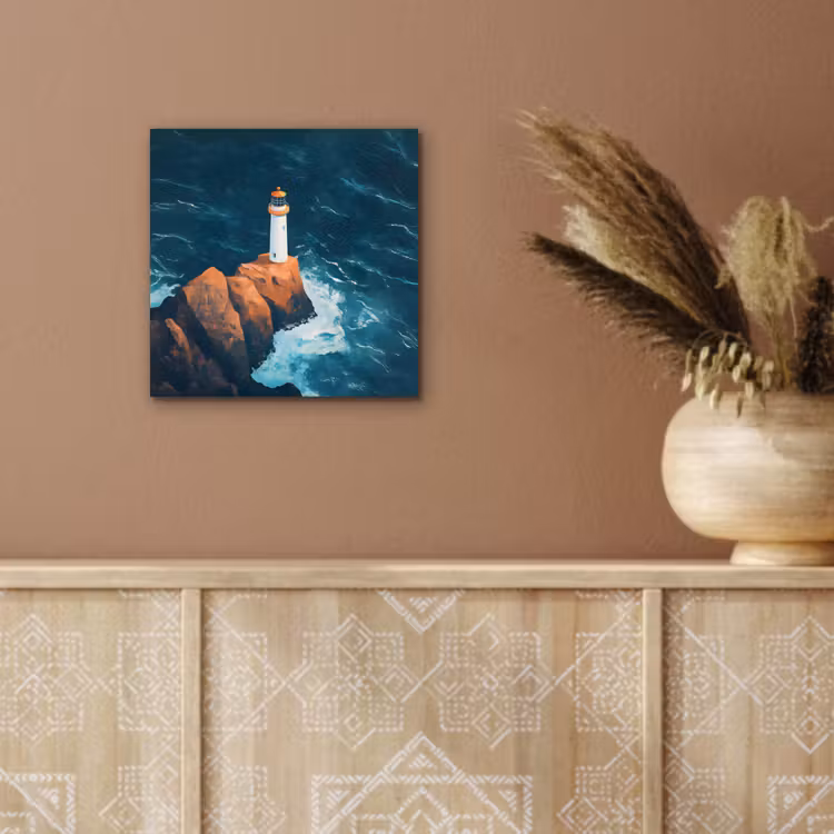 Vuurtoren - Rots - Zee - Golven aluminium wit klein -sfeer4