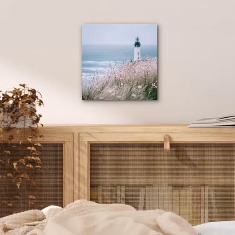 Vuurtoren - Klif - Zee - Bloemen aluminium wit klein -sfeer3