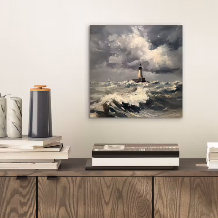 Vuurtoren - Golven - Storm aluminium wit klein -sfeer1