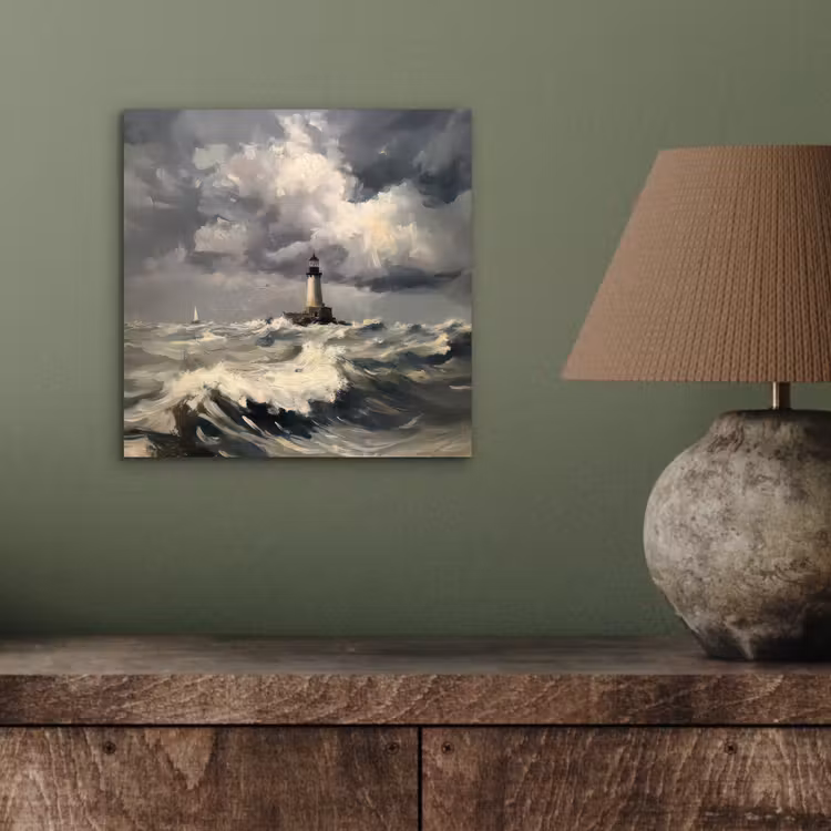 Vuurtoren - Golven - Storm aluminium wit klein -sfeer2