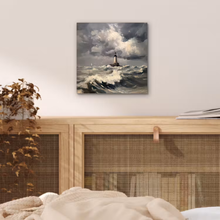 Vuurtoren - Golven - Storm aluminium wit klein -sfeer3