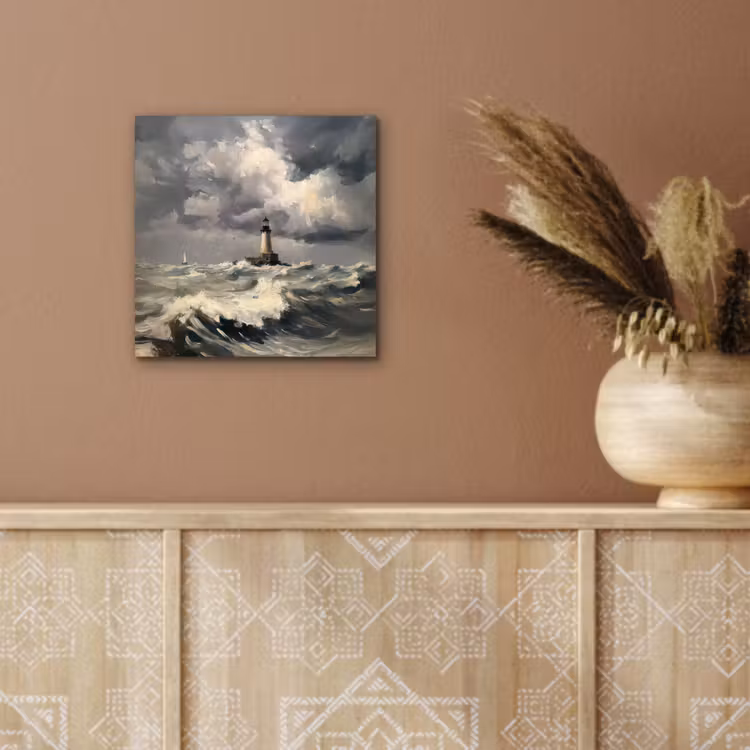 Vuurtoren - Golven - Storm aluminium wit klein -sfeer4