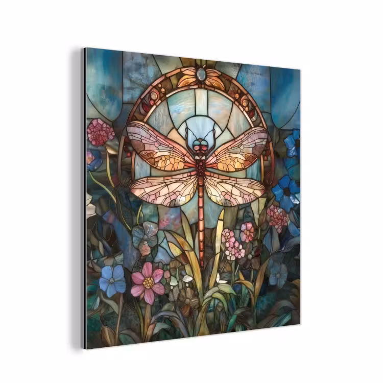 Libelle - Mozaïek - Bloemen - Kleurrijk aluminium wit klein -3d