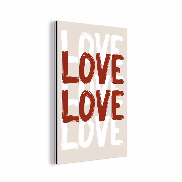 Love - Rood - Tekst aluminium wit klein -3d