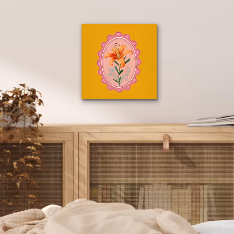 Lelie - Oranje - Lijst - Ovaal aluminium wit klein -sfeer3