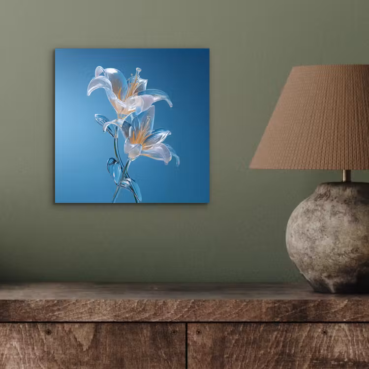 Lelies - Blauw - Glazen aluminium wit klein -sfeer2