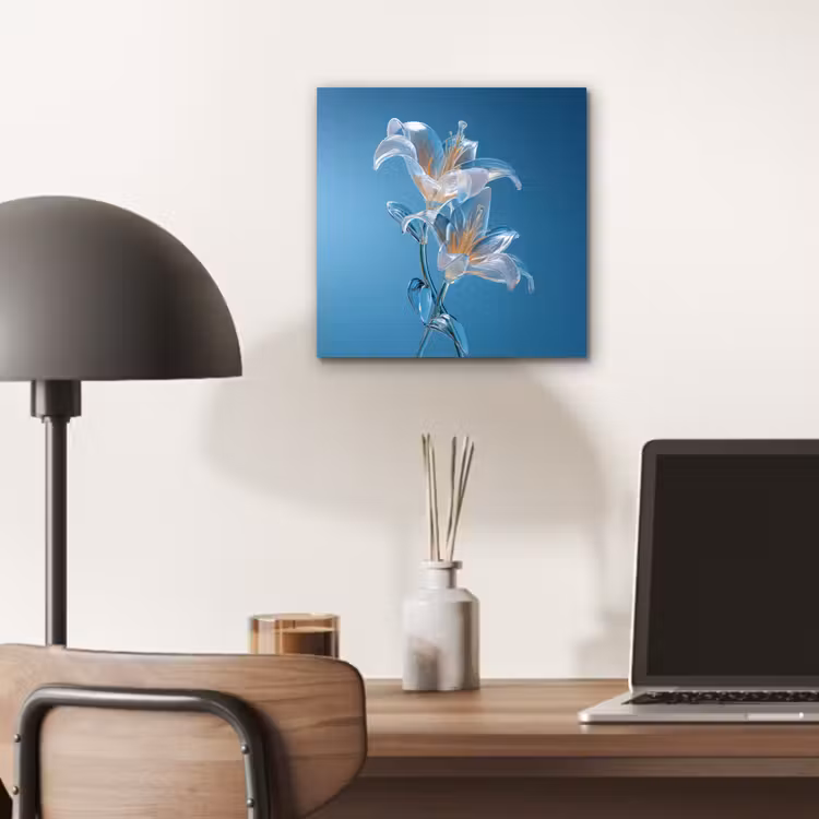 Lelies - Blauw - Glazen aluminium wit klein -sfeer5