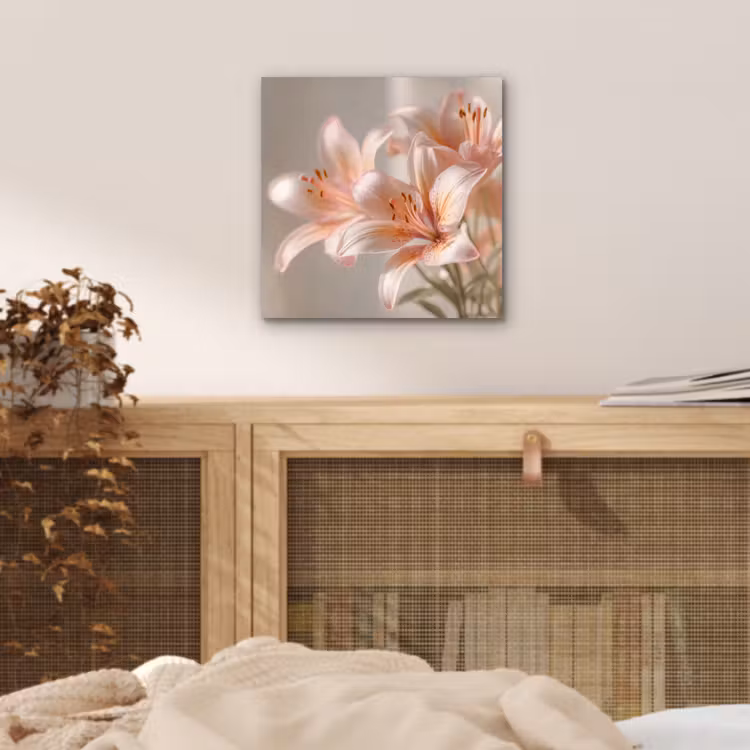 Lelies - Meeldraden - Roze - Wazig aluminium wit klein -sfeer3