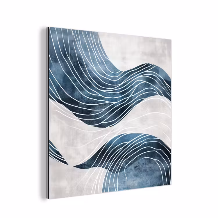 Lijnen - Golven - Abstract - Blauw aluminium wit klein -3d