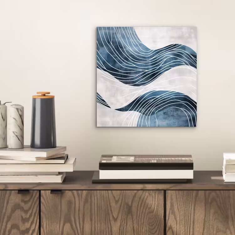 Lijnen - Golven - Abstract - Blauw aluminium wit klein -sfeer1