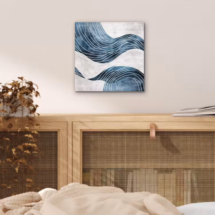 Lijnen - Golven - Abstract - Blauw aluminium wit klein -sfeer3