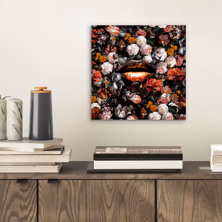 Lippen - Bloemen - Verf - Oranje - Kunst - Abstract - Oude meesters aluminium wit klein -sfeer1